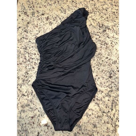 La Blanca Womens Island Goddess Shirred One Shoulder One Piece Swimsuit - Picture 2 of 9